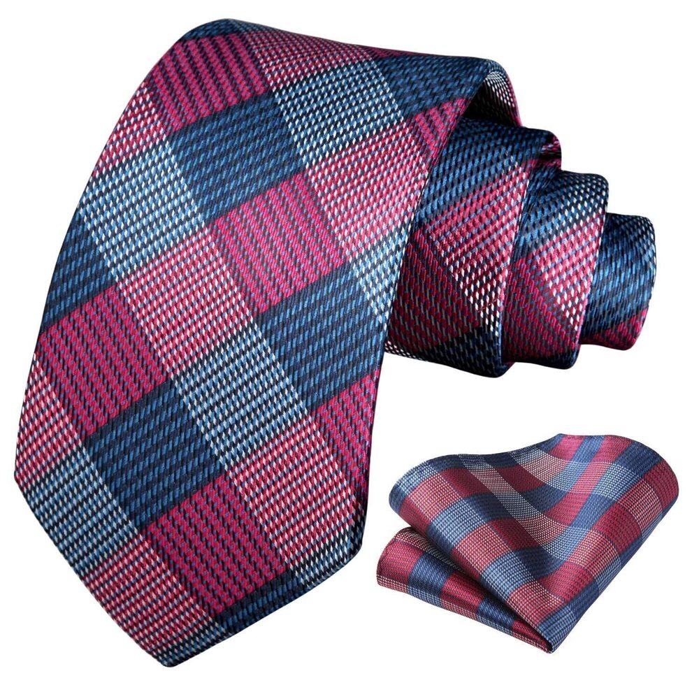 5829 Ties Magenta Blue Plaid Tie Wedding Fuschia Check Silk Woven Gingham